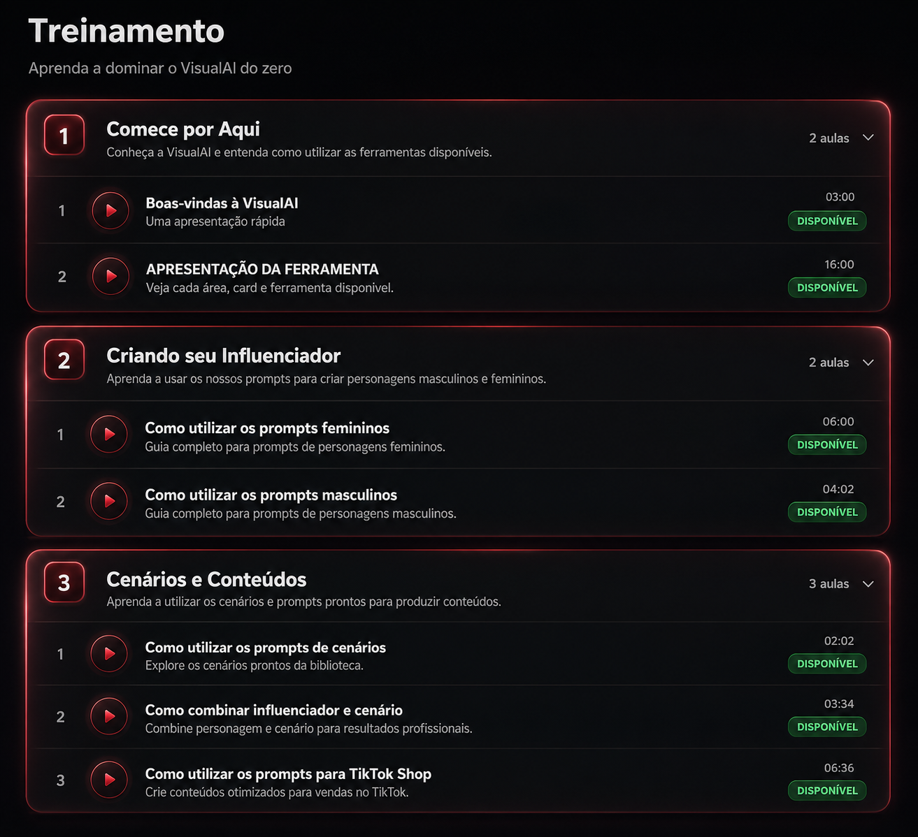Interface de treinamento do VisualAI